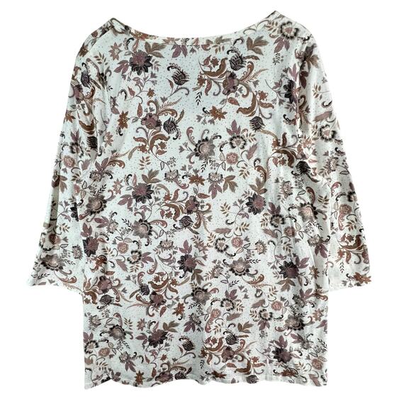 J Jill Pure Printed Soft V Neck Top Large Tall White Tan Floral Casual Boho Chic - Picture 5 of 14
